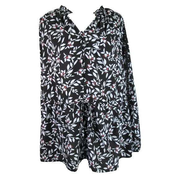 LANE BRYANT Leaf Floral Top 14/16 Black Gray Red 1/2 Polyester Spandex 18-413 - Picture 1 of 12